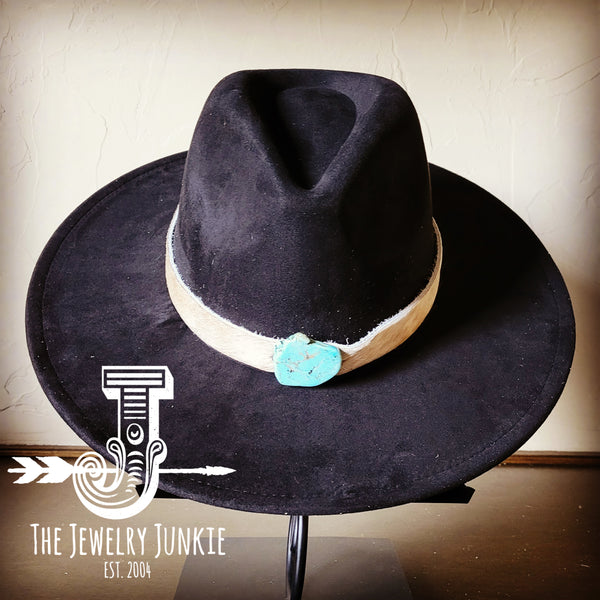 Boho Western Felt Hat w/ Choice of Leather Hat Band w/ Turquoise Slab-Black 980j
