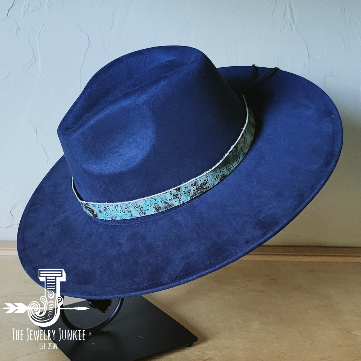 Boho Western hat with genuine leather hat band feathers and turquoise