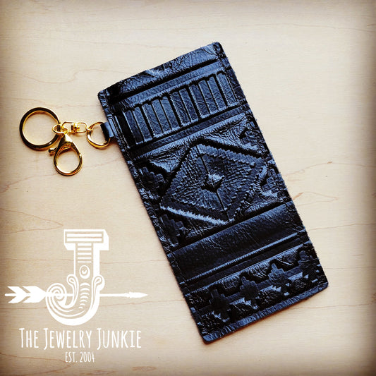 *Embossed Leather Sunglasses Case w/ Keychain-Black Navajo 101f