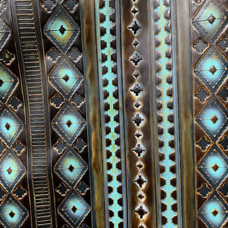 **Arizona Tri-Fold Embossed Leather Wallet-Blue Navajo 303c