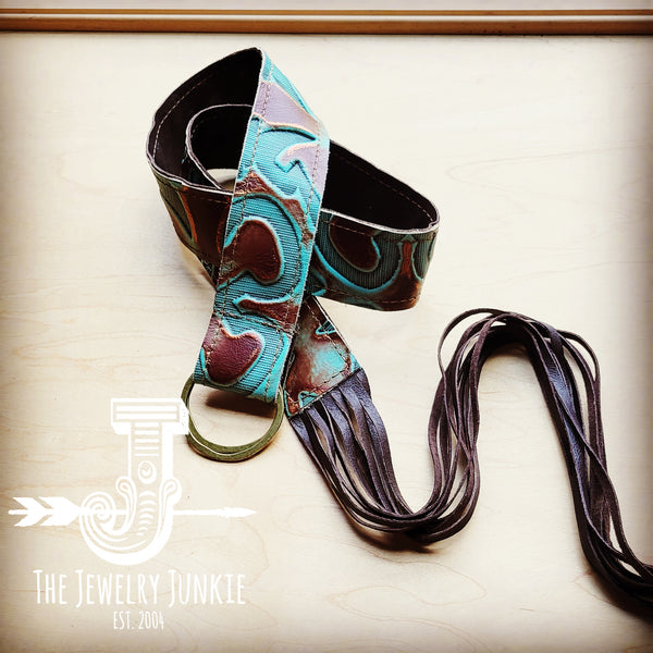 *Copper Laredo Leather Belt with Leather Fringe Closure 905j