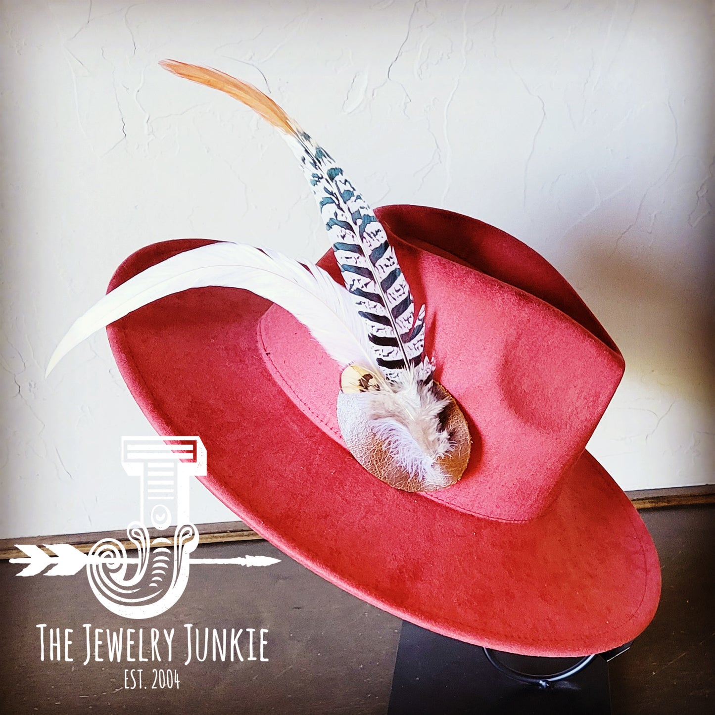 Boho Western Hat w/ Feather Tie Hat Band-Rust 982t