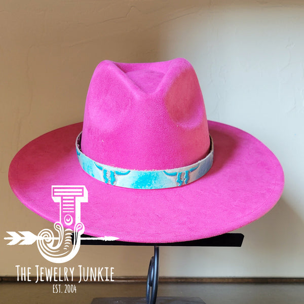 Boho Western Hat w/ Choice of Genuine Leather Hat Band-Magenta 981r