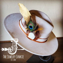 Peacock/Gold Feather w/ Leather Hat Band