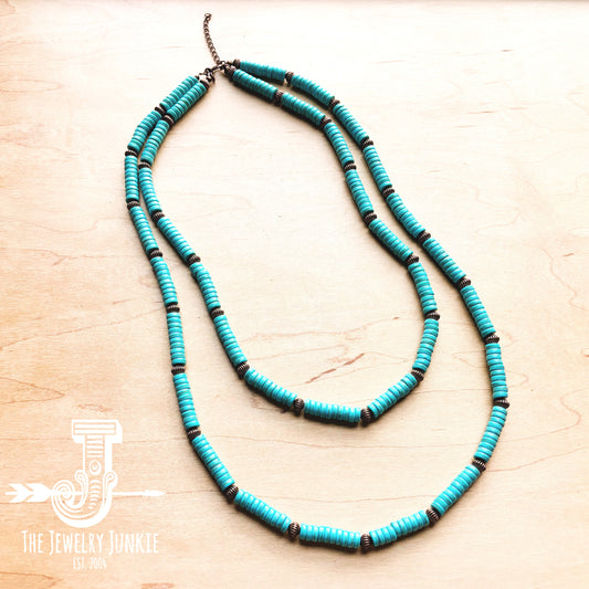 Turquoise and Copper Double Strand Layered Necklace 257w