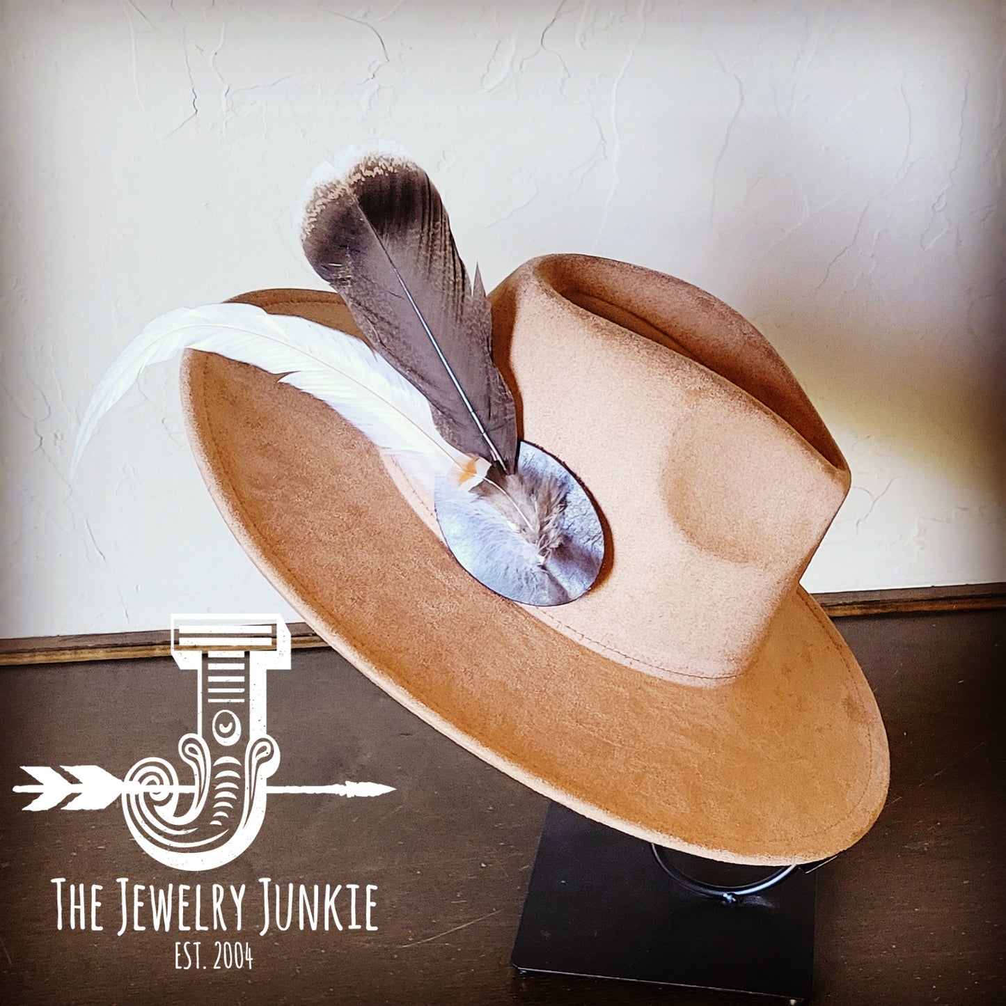 Boho Western Hat w/ Feather Tie Hat Band-Tan 982s