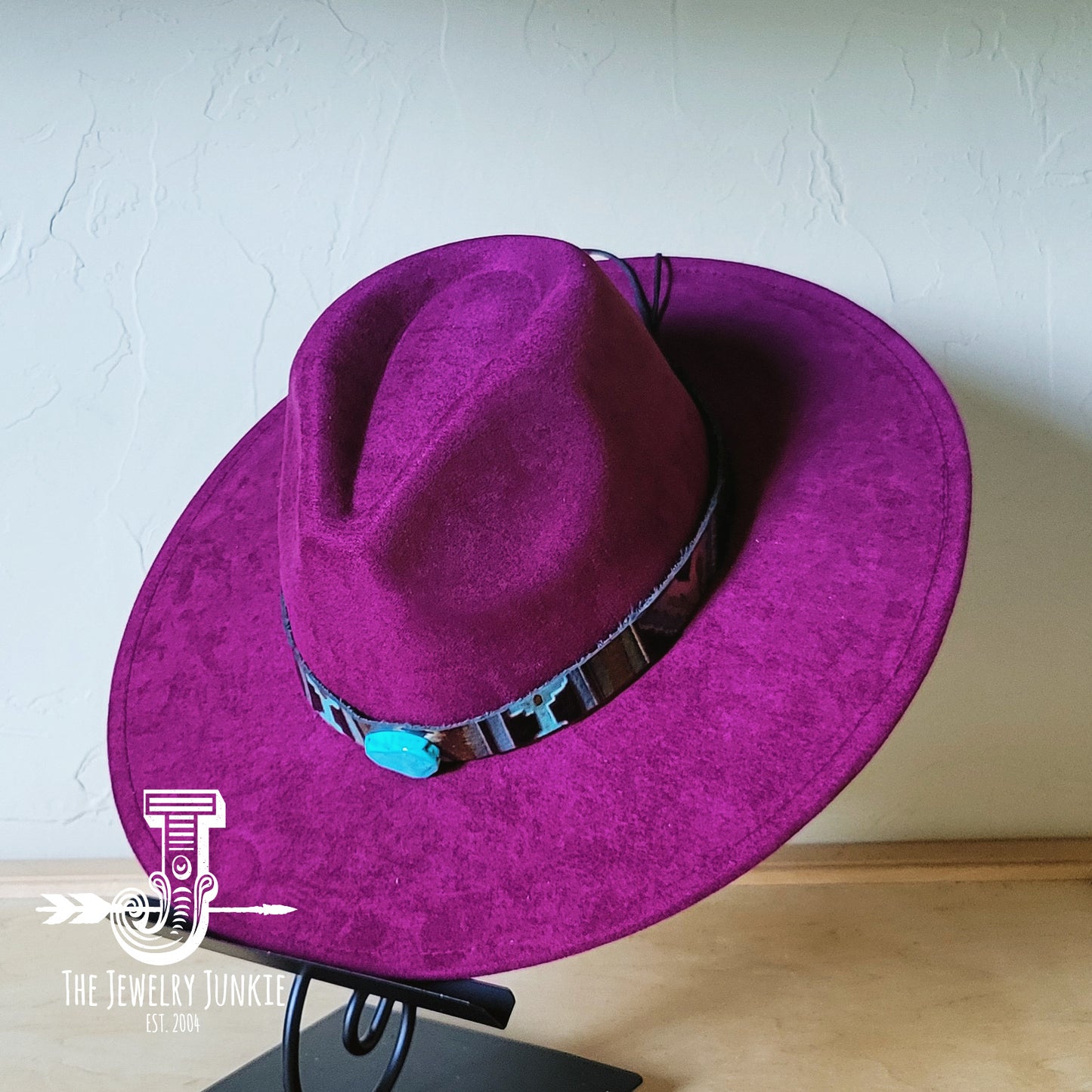 Boho Western hat with genuine leather hat band and Turquoise stone