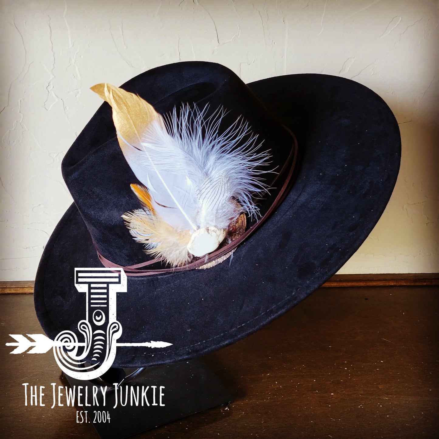 Boho Western Hat w/ Choice of Feather Hat Band-Black 982c