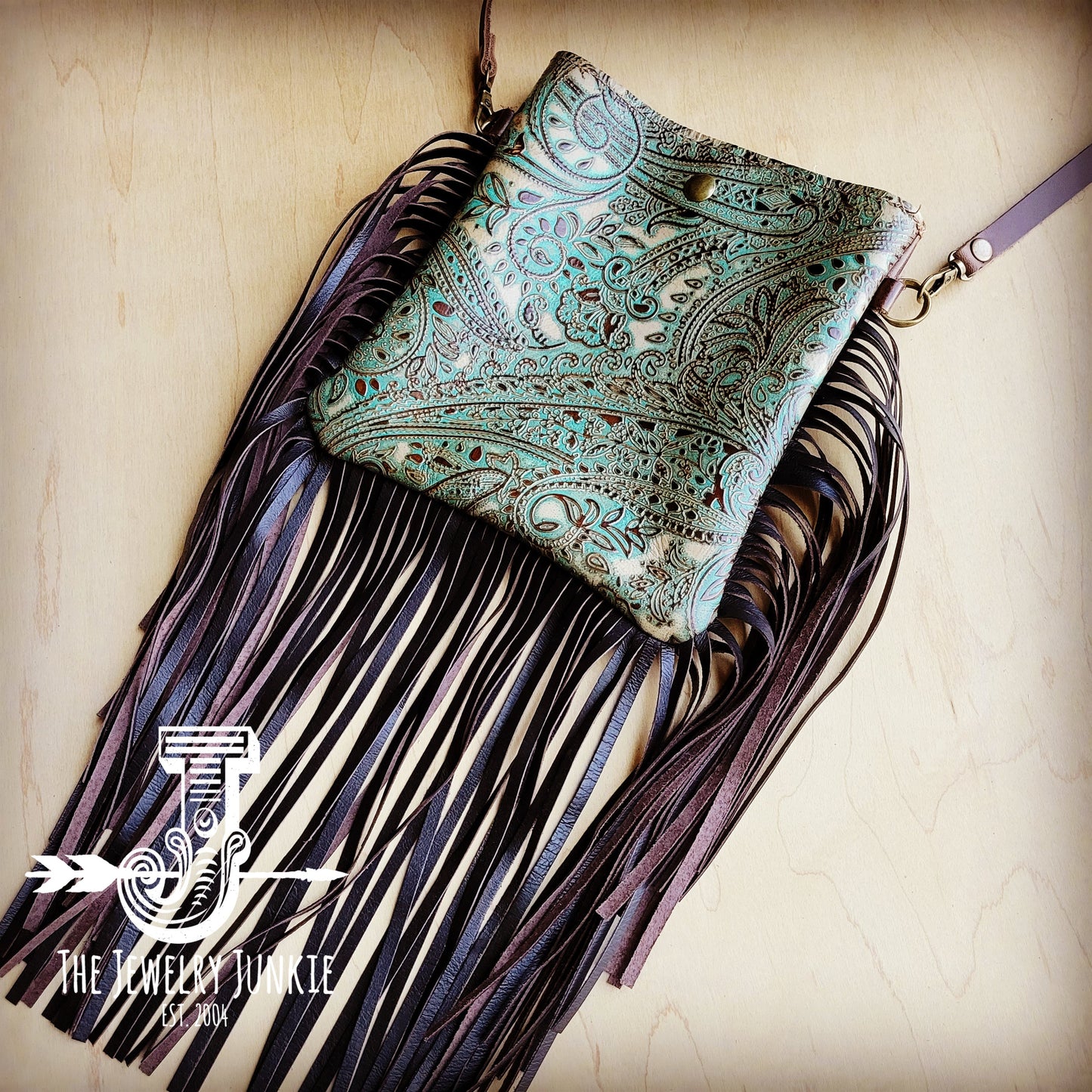 **MEDIUM Crossbody Handbag w/ Turquoise Brown Paisley Full Fringe 510y