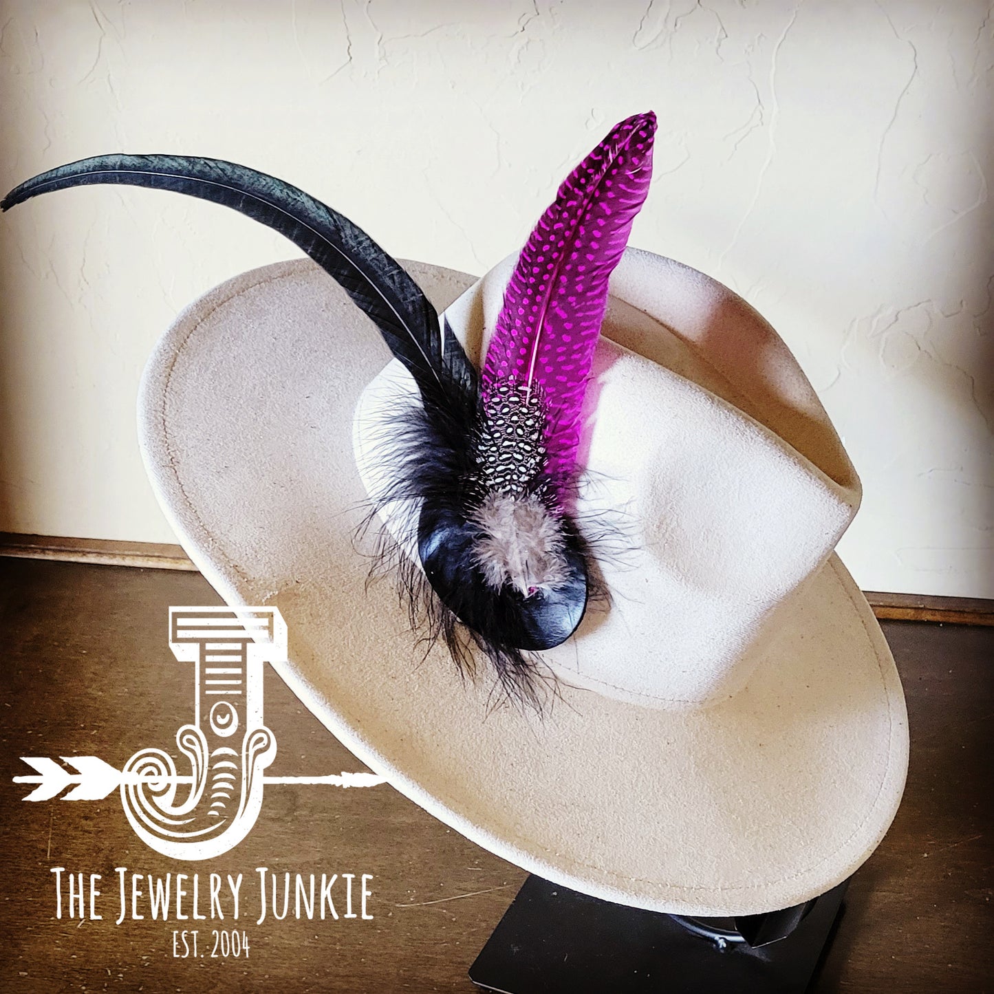 Boho Western Hat w/ Feather Tie Hat Band-Bone 982m