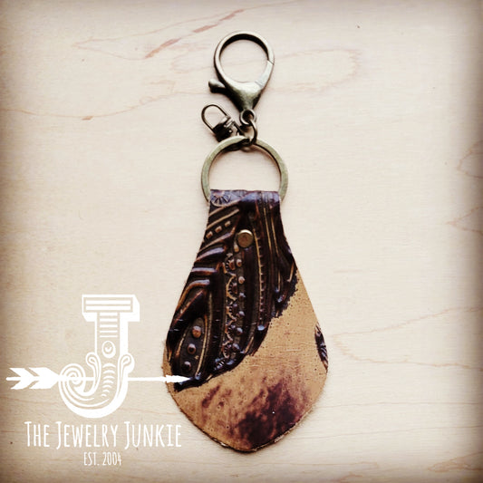 **Embossed Leather Key Chain -Tan Feather 700d
