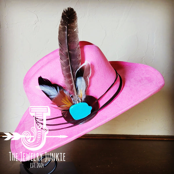 Cowgirl Western Hat w/ Choice of Turquoise Hat Accent-Pink 983c