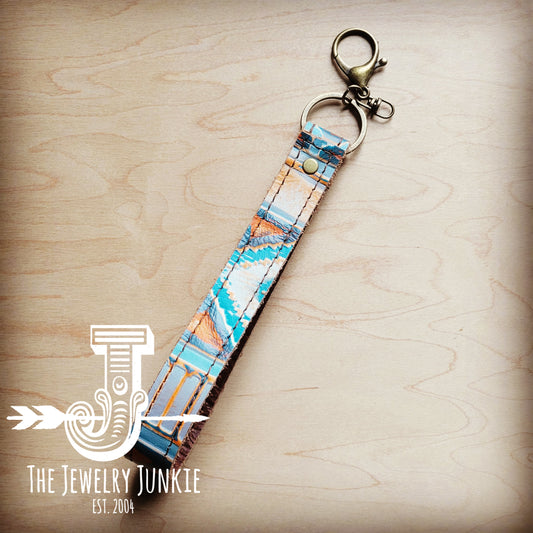 *Embossed Leather Key Chain Strap Terracotta Navajo 702z