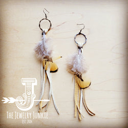 Boho Bone Deer Skin Leather Tassel Earring-Yellow Feather 217e