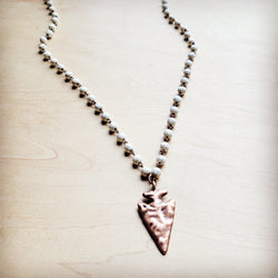 **White Turquoise Beaded Necklace w/ Antique Copper Arrowhead 260i