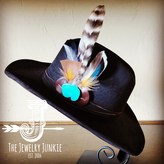 Boho Western Felt Hat w/ Choice of Turquoise Hat Accent-Black 981b