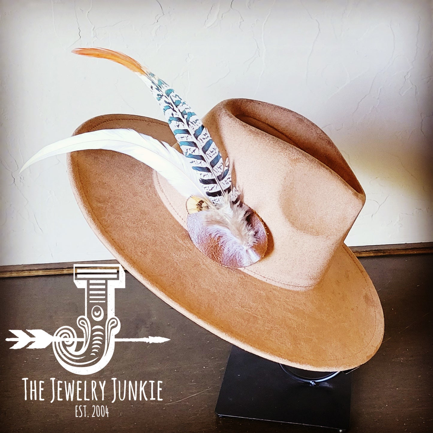 Boho Western Hat w/ Feather Tie Hat Band-Tan 982s