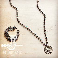 Indigo Faceted Beaded Necklace w/ Tree of Life 257k