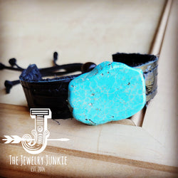 *Narrow Leather Cuff w/ Turquoise Slab-Black Navajo 014v