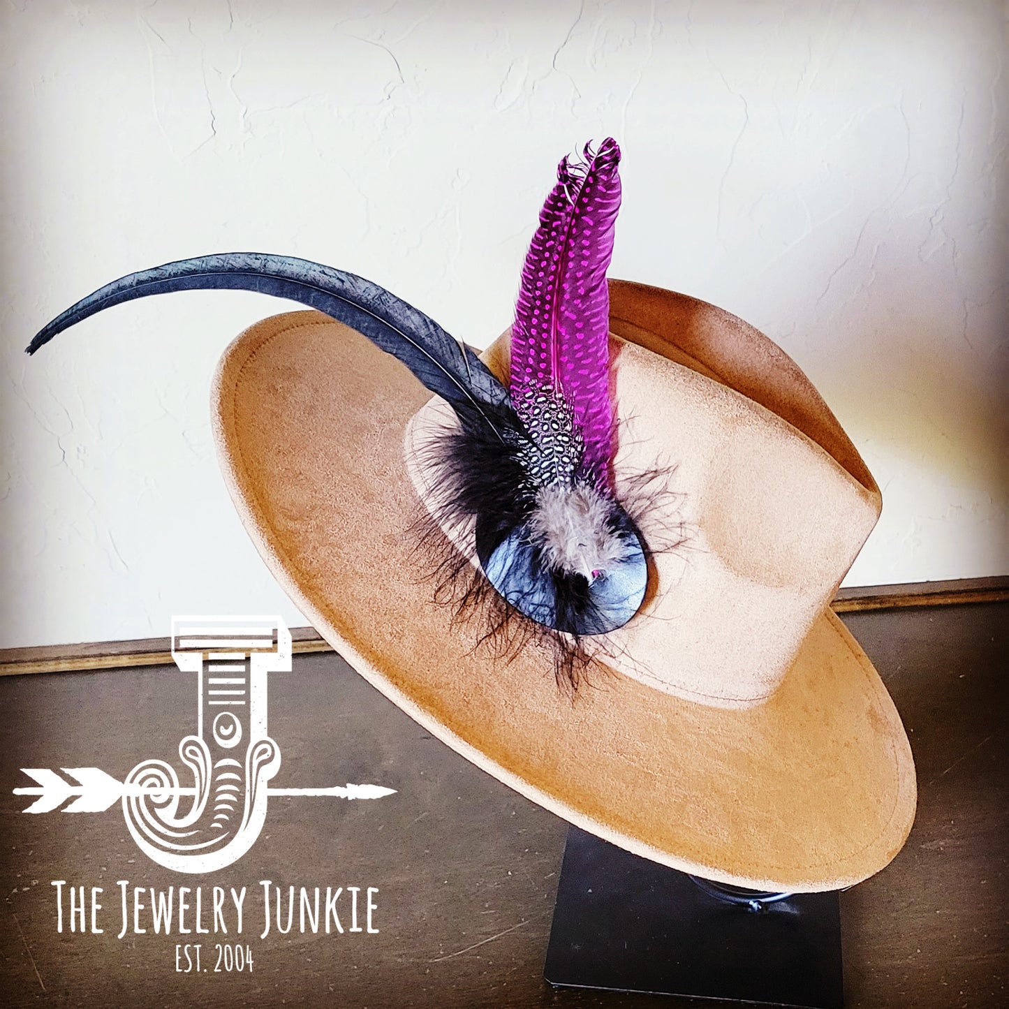 Boho Western Hat w/ Feather Tie Hat Band-Tan 982s