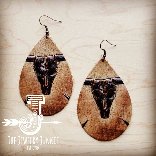 *Leather Teardrop Earrings in Tan Steer Head 223y