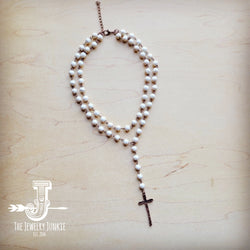 Double Strand Lariat White Turquoise Necklace w/ Cross Pendant 259r