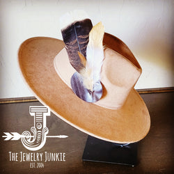 Boho Western Hat w/ Feather Tie Hat Band-Tan 982s