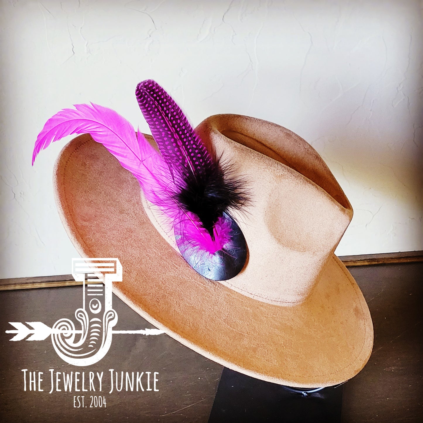 Boho Western Hat w/ Feather Tie Hat Band-Tan 982s