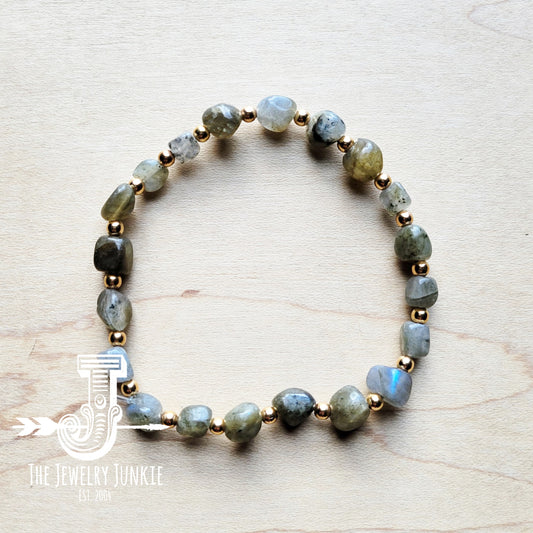 *Genuine Labradorite and Gold Stretch Bracelet 807q