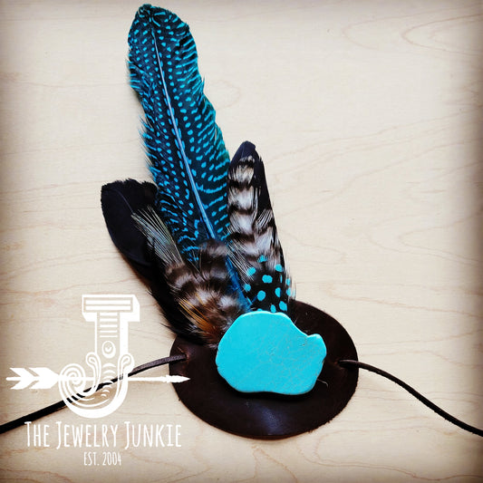 Blue Turquoise, Blue Feather & Leather Hat Band (Band Only) 980y