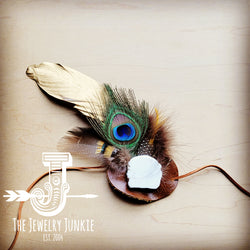 Peacock/Gold Feather w/ Leather Hat Band (Band Only) 983j