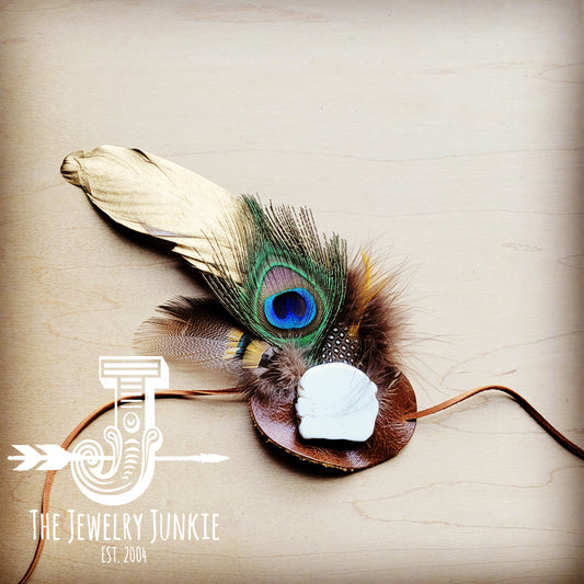 Peacock/Gold Feather w/ Leather Hat Band