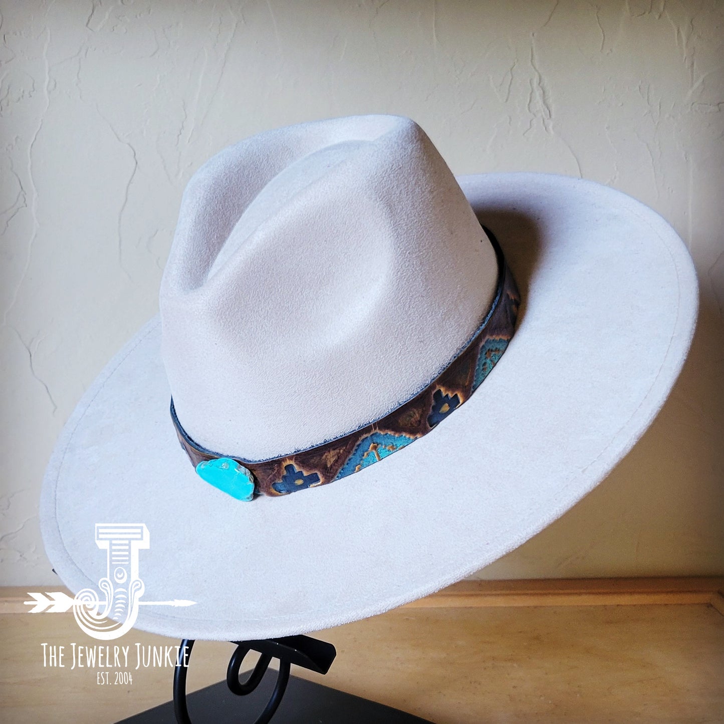 Boho Western hat with genuine leather hat band and Turquoise stone