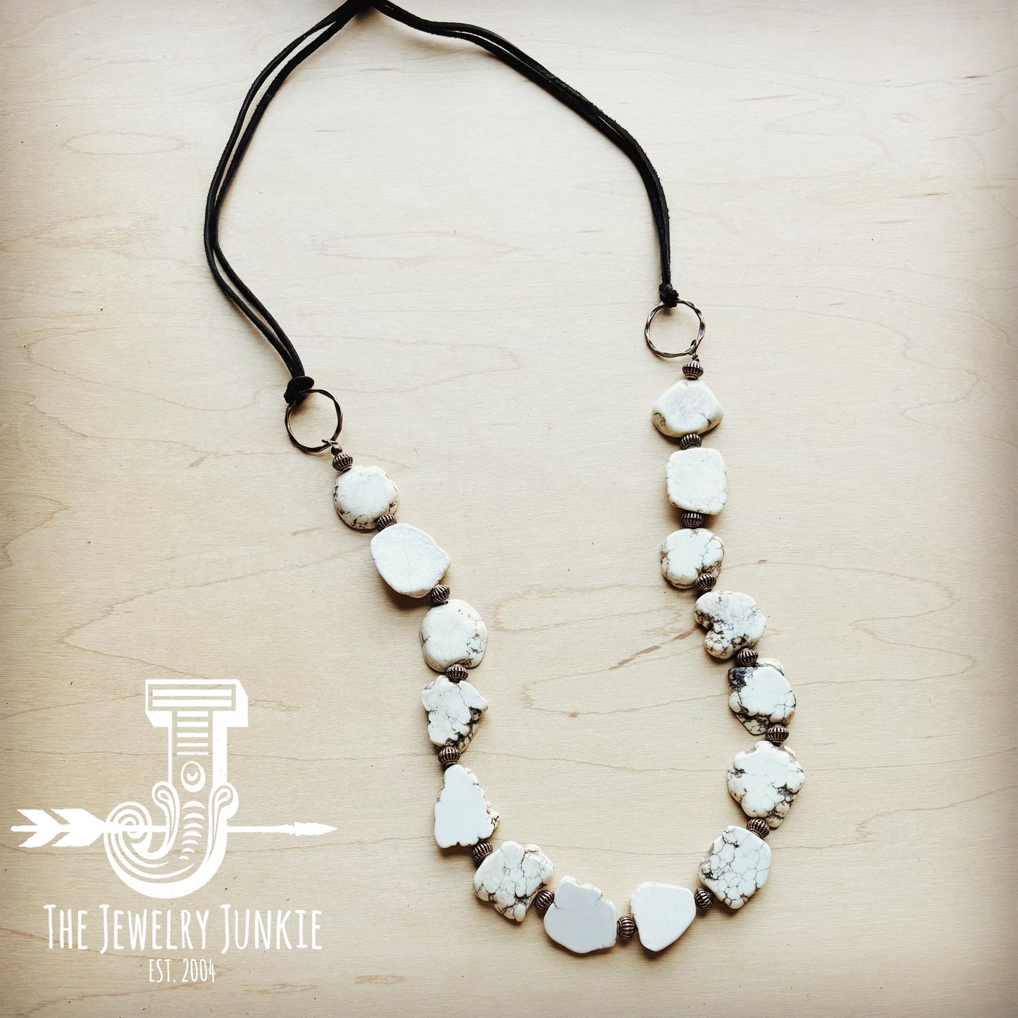 White Turquoise Slab Necklace with Leather Fringe Closure