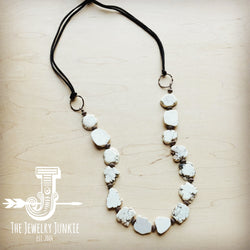 White Turquoise Slab Necklace with Leather Fringe Closure