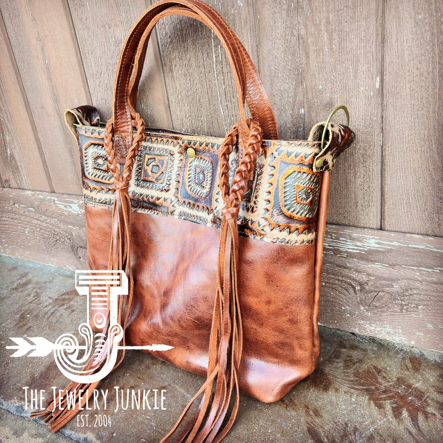ONE-of-A-KIND Tejas Leather Bucket Handbag Copper Aztec
