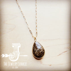 *Matte Gold Collar Necklace w/ Genuine Bronzite Pendant 256o