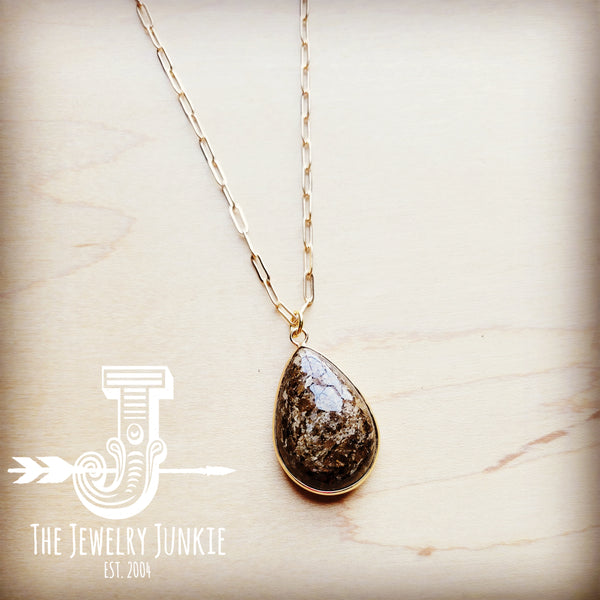 *Matte Gold Collar Necklace w/ Genuine Bronzite Pendant 256o