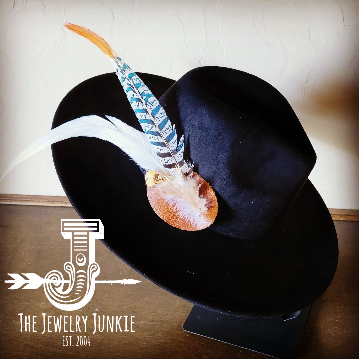 Boho Western Hat w/ Feather Tie Hat Band-Black 982p