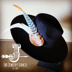 Boho Western Hat w/ Feather Tie Hat Band-Black 982p