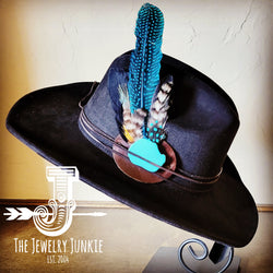 Cowgirl Western Felt Hat w/ Choice of Turquoise Hat Accent-Black 981i