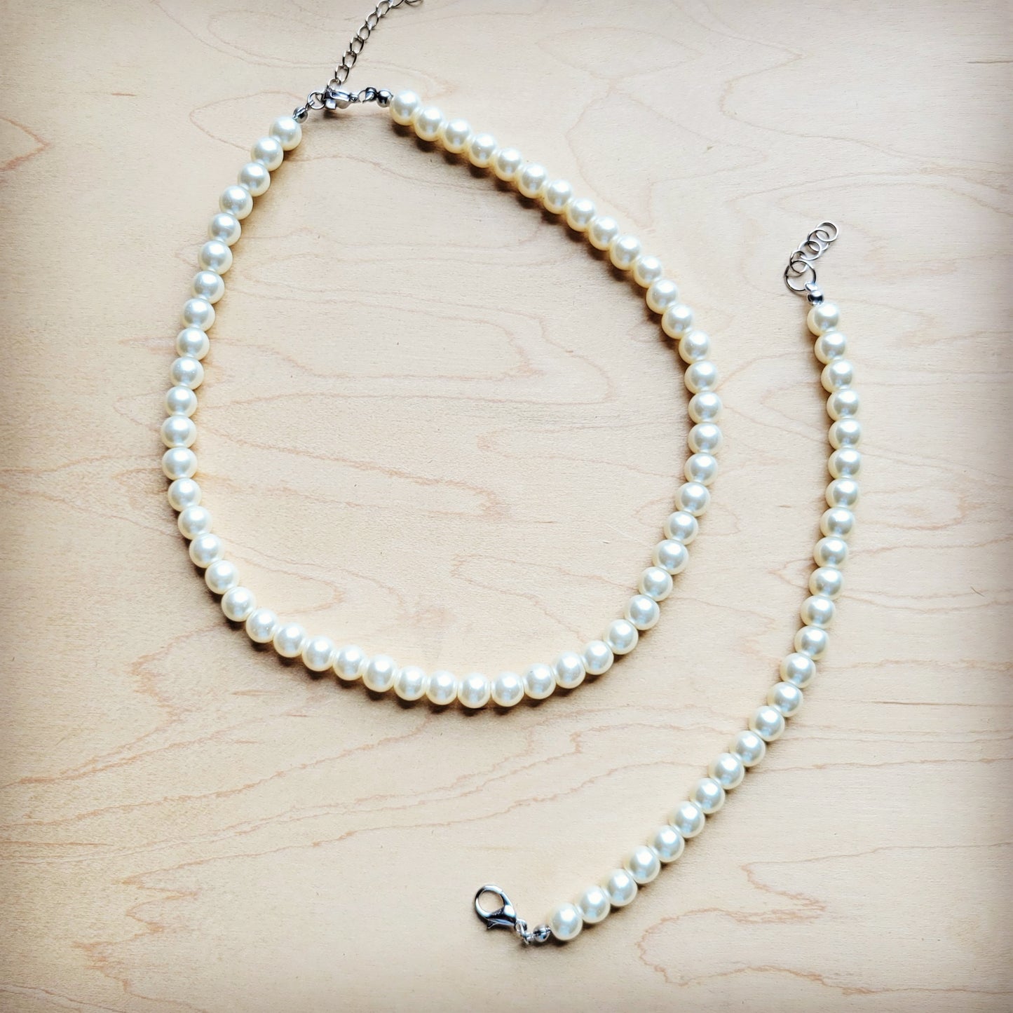 Glass Pearl Necklace & Bracelet Set Wedding Collection 259w