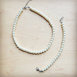 Glass Pearl Necklace & Bracelet Set Wedding Collection 259w