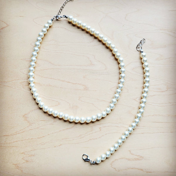 Glass Pearl Necklace & Bracelet Set Wedding Collection 259w