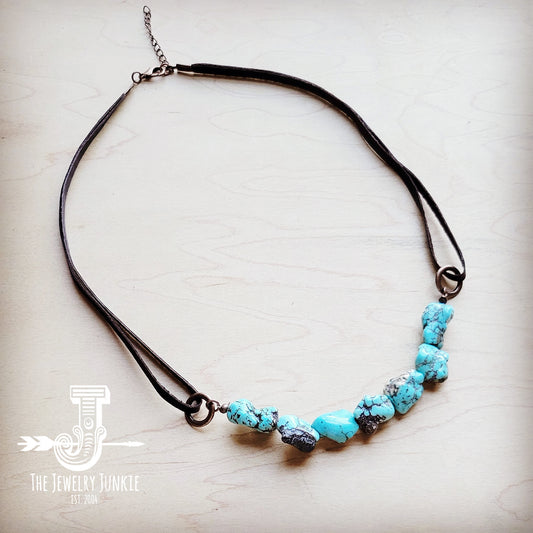 Genuine Blue Turquoise Necklace w/ Leather Cord 259i