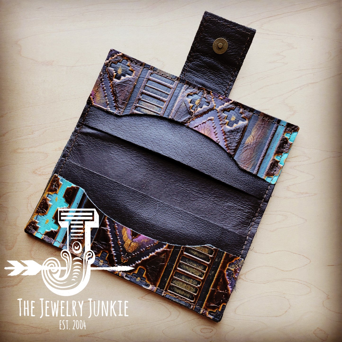 Embossed Leather Wallet in Magenta Navajo w/ Snap 304i