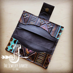 Embossed Leather Wallet in Magenta Navajo w/ Snap 304i