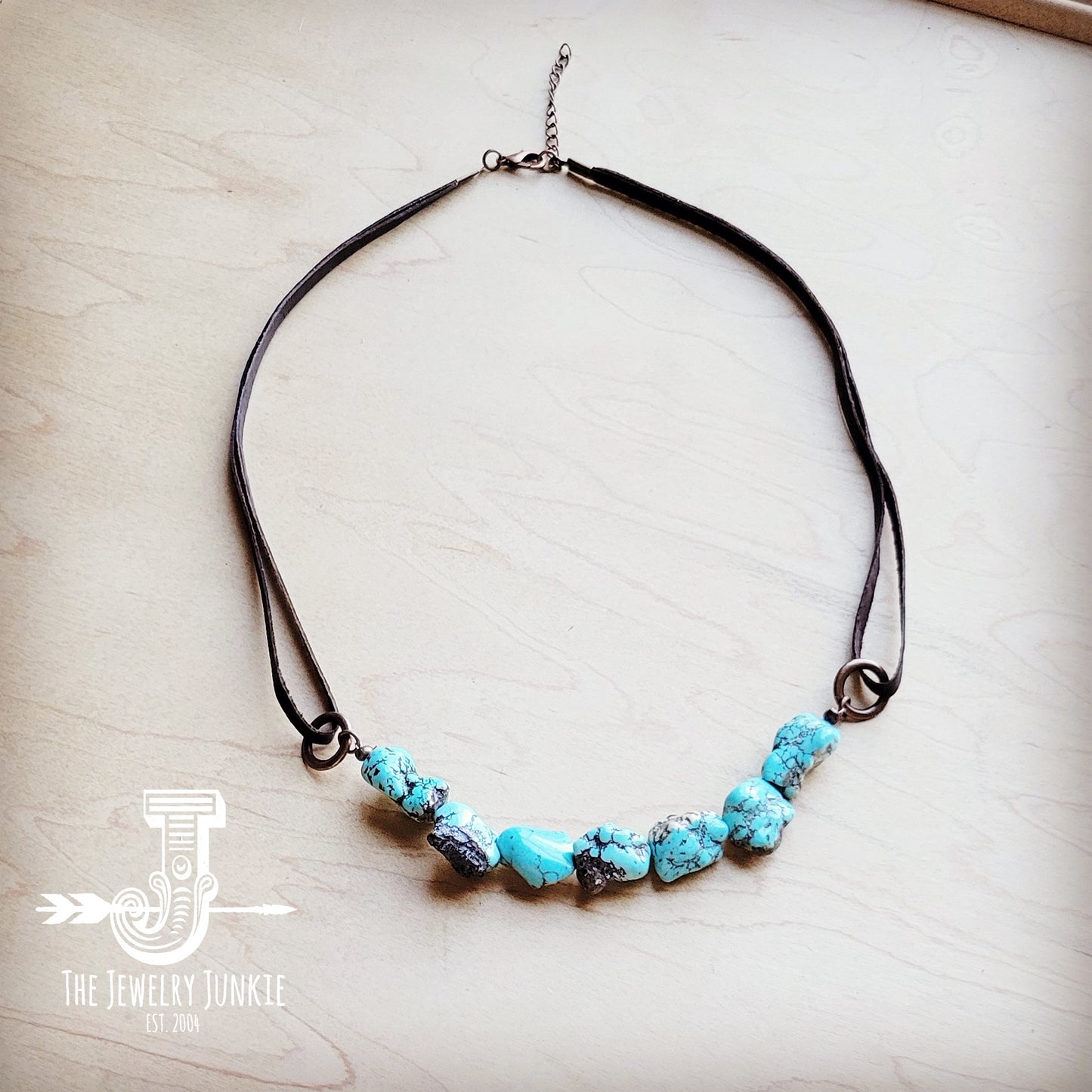 Genuine Blue Turquoise Necklace w/ Leather Cord 259i