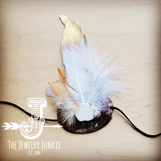White/Gold Feather w/ Brown Metallic Hat Band