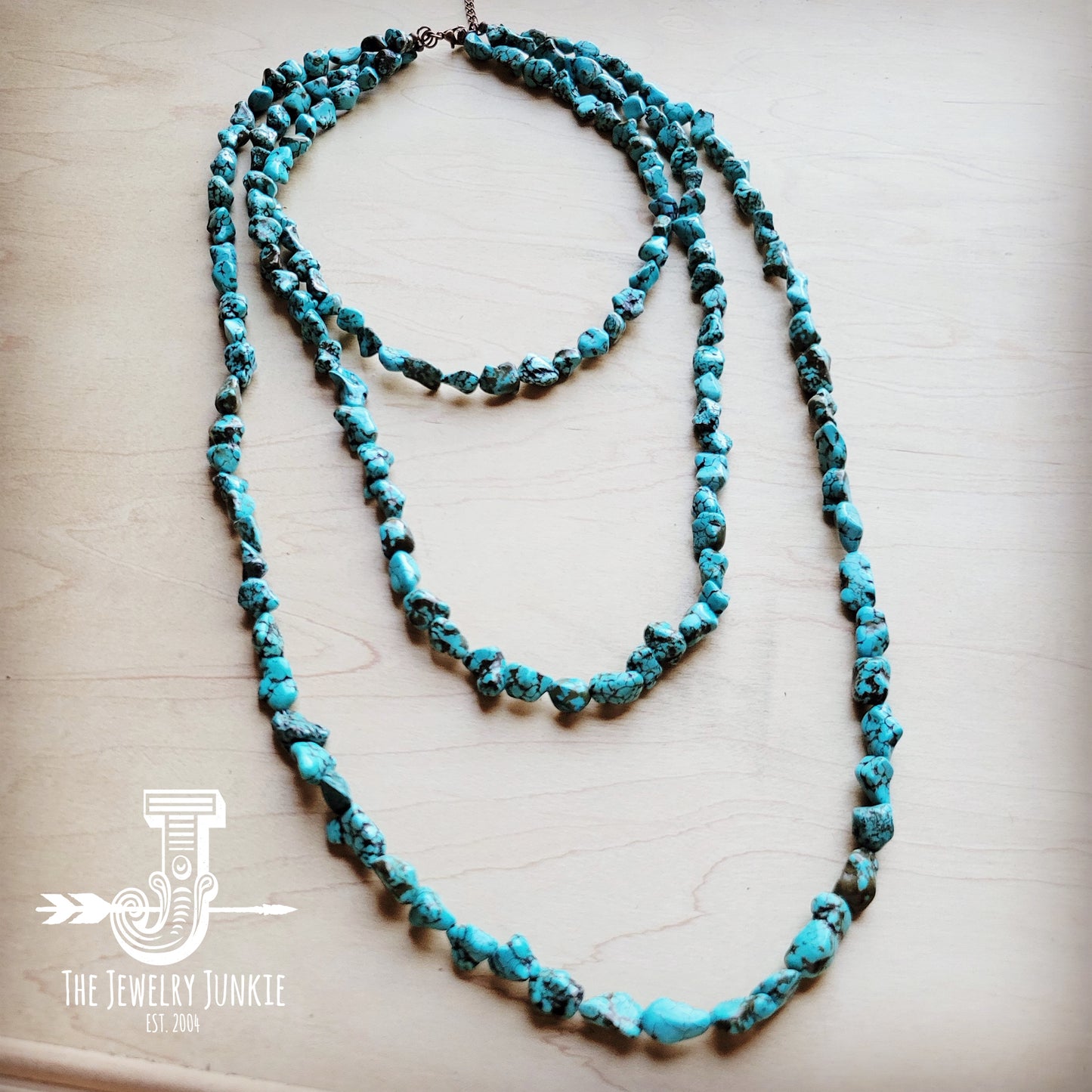 Genuine Blue Turquoise Triple Strand Necklace 259h